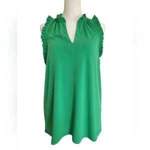 Tahari Womens Emerald Green Ruffle Trim Sleeveless Blouse -M